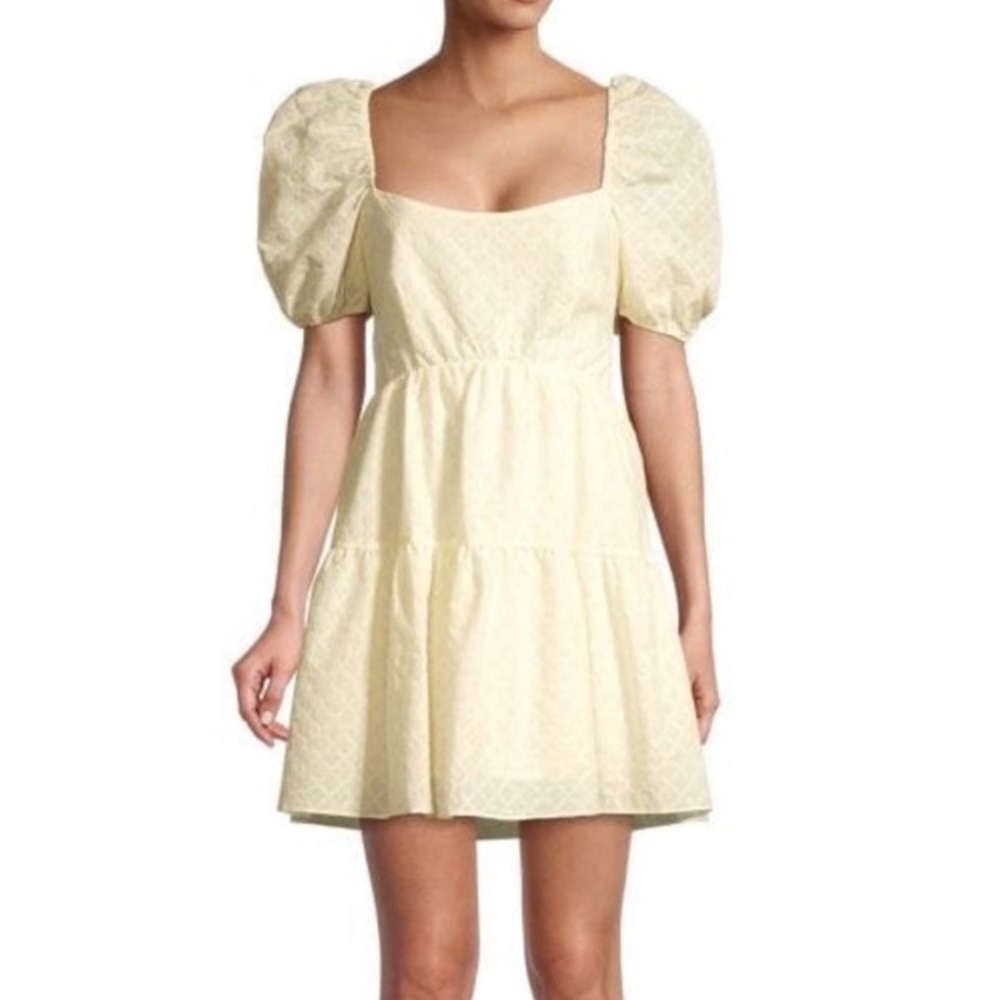 BARDOT Yellow Bow Lucy
Cotton Tiered Mini Dress with Puff
Sleeves Size S US 4